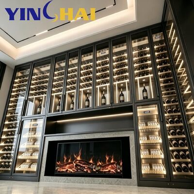 quality  Black Stainless Steel Constant Temp Wine Cabinet Built-in LED With Fireplace Nook factory