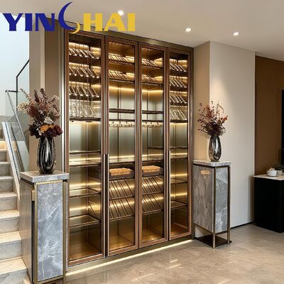 quality  Custom Gold Stainless Steel Constant Temp LED Wine Display Cabinet factory