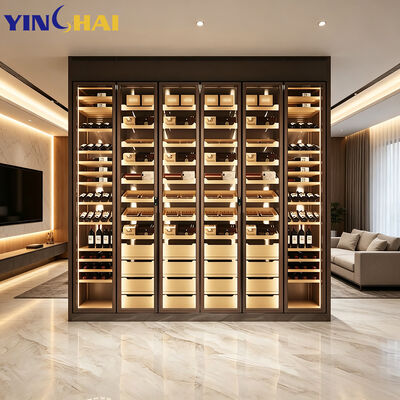 Quality  Stainless Steel 6 Door Wine Cabinet LED Glass Door with Multi Drawer Storage factory