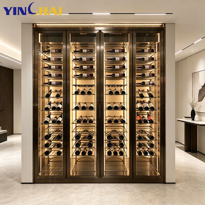 Quality  Freestanding Wine Display Cabinet Stainless Steel LED Tempered Glass Home Bar Unit factory