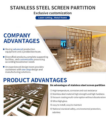 Luxury Laser Cut Metal Stainless Steel Screen Partition Movable Partition Panel Design Commercial Item Golden Room Divider