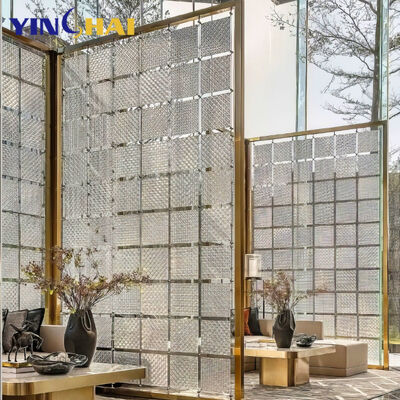4 Fans Modern Luxury Metal Gold Divider Glass Room Divider for Living Room Restaurant Lobby Project Partition Wall Divider