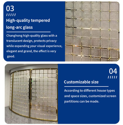 4 Fans Modern Luxury Metal Gold Divider Glass Room Divider for Living Room Restaurant Lobby Project Partition Wall Divider