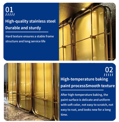 Hotel Restaurant Decoration Project Partition Wall Divider with 6 Fans Stainless Steel Gold Glass Mirror Room Divider