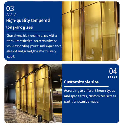 Hotel Restaurant Decoration Project Partition Wall Divider with 6 Fans Stainless Steel Gold Glass Mirror Room Divider