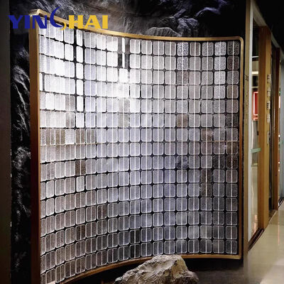 Hotel Restaurant Decoration Project Partition Wall Divider with 6 Fans Stainless Steel Gold Glass Mirror Room Divider
