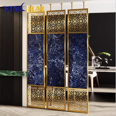 Hotel Restaurant Decoration Project Partition Wall Divider with 6 Fans Stainless Steel Gold Glass Mirror Room Divider