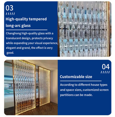 Art Theme Modern Design Crystal Glass Led Room Divider for Hall Restaurant Decoration Stainless Steel Metal Partitions