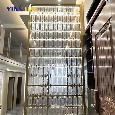 Art Theme Modern Design Crystal Glass Led Room Divider for Hall Restaurant Decoration Stainless Steel Metal Partitions