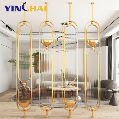 6 Fans Rotatable Glass Divider Oval Room Dividers Partitions Screen Stainless Steel Metal Frame Screens in Rose Golden