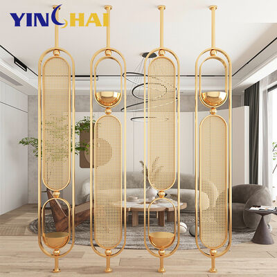 6 Fans Rotatable Glass Divider Oval Room Dividers Partitions Screen Stainless Steel Metal Frame Screens in Rose Golden