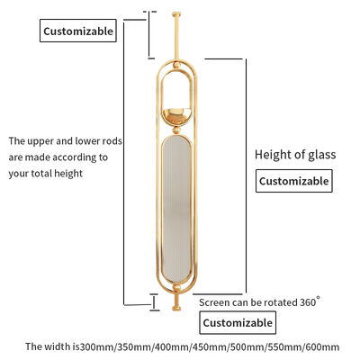 6 Fans Rotatable Glass Divider Oval Room Dividers Partitions Screen Stainless Steel Metal Frame Screens in Rose Golden
