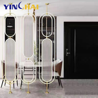 6 Fans Rotatable Glass Divider Oval Room Dividers Partitions Screen Stainless Steel Metal Frame Screens in Rose Golden