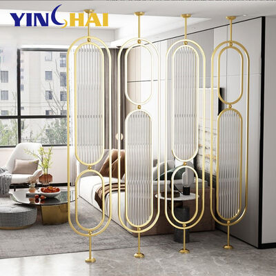 6 Fans Rotatable Glass Divider Oval Room Dividers Partitions Screen Stainless Steel Metal Frame Screens in Rose Golden