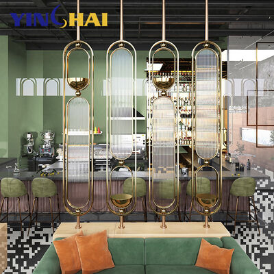 6 Fans Rotatable Glass Divider Oval Room Dividers Partitions Screen Stainless Steel Metal Frame Screens in Rose Golden