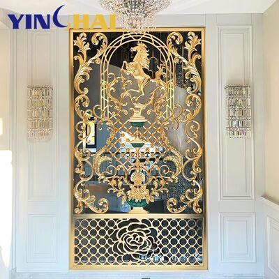 OEM/ODM service Luxury Gold Metal Corridor Room Divider Hotel Room Wall Frame Steel Divider Custom Partition Wall Divider Panel Gold