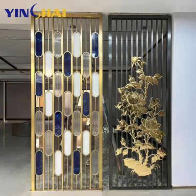 Custom Metal Partition for Hotel Room Wall Frame Laser Cut Screen Design Gold Glass Stainless Steel Partition Wall Divider