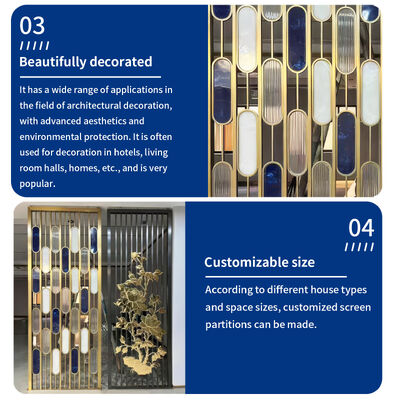 Custom Metal Partition for Hotel Room Wall Frame Laser Cut Screen Design Gold Glass Stainless Steel Partition Wall Divider