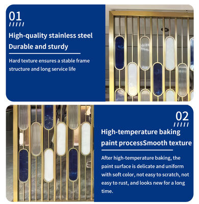 Custom Metal Partition for Hotel Room Wall Frame Laser Cut Screen Design Gold Glass Stainless Steel Partition Wall Divider