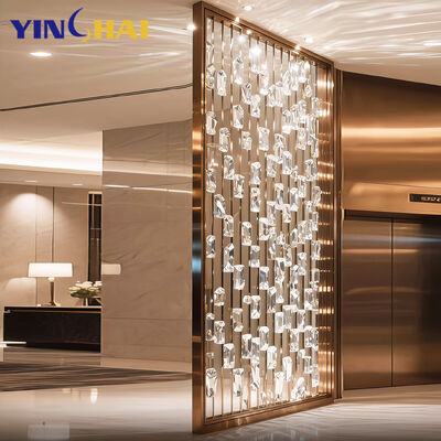 Custom Metal Partition for Hotel Room Wall Frame Laser Cut Screen Design Gold Glass Stainless Steel Partition Wall Divider