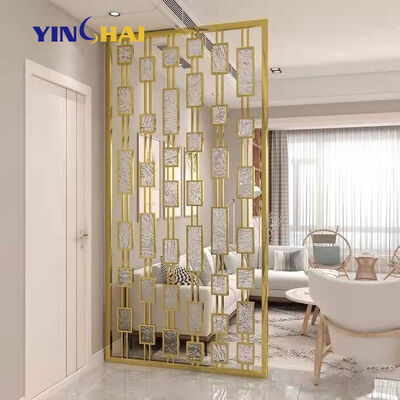 Custom Metal Partition for Hotel Room Wall Frame Laser Cut Screen Design Gold Glass Stainless Steel Partition Wall Divider