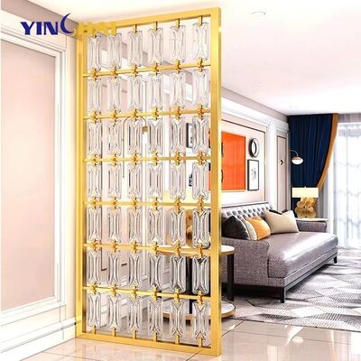 Custom Metal Partition for Hotel Room Wall Frame Laser Cut Screen Design Gold Glass Stainless Steel Partition Wall Divider