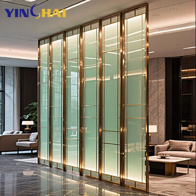 OEM Laser Cut Screen Floor to Ceiling Glass Room Divider Luxury Stainless Steel Gold Divider Wall Hotel Living Room Divider