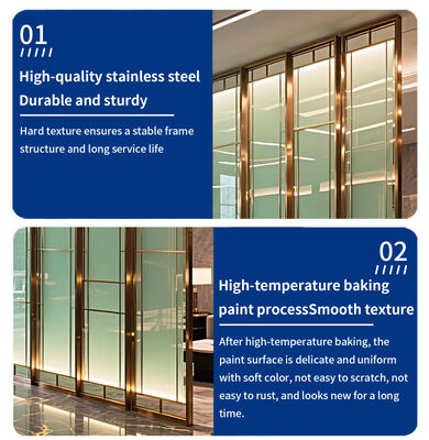 OEM Laser Cut Screen Floor to Ceiling Glass Room Divider Luxury Stainless Steel Gold Divider Wall Hotel Living Room Divider