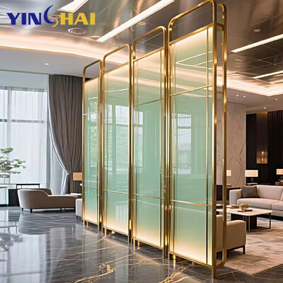 OEM Laser Cut Screen Floor to Ceiling Glass Room Divider Luxury Stainless Steel Gold Divider Wall Hotel Living Room Divider