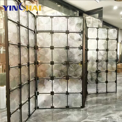 OEM Laser Cut Screen Floor to Ceiling Glass Room Divider Luxury Stainless Steel Gold Divider Wall Hotel Living Room Divider