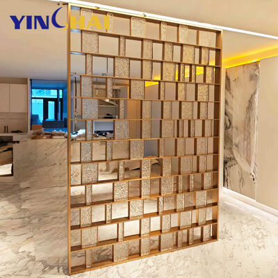 Brushed Surface Finished Stainless Steel Metal Gold Screen Partition Divider for Room Lobby Partition Design by OEM