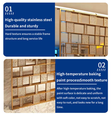 Brushed Surface Finished Stainless Steel Metal Gold Screen Partition Divider for Room Lobby Partition Design by OEM