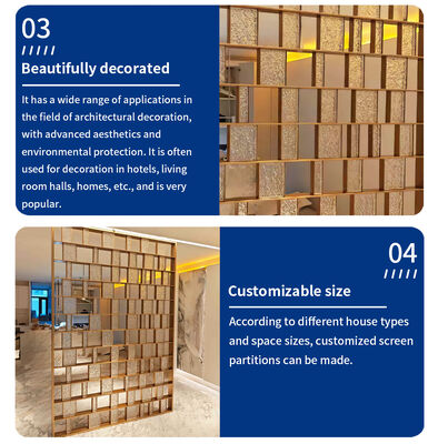 Brushed Surface Finished Stainless Steel Metal Gold Screen Partition Divider for Room Lobby Partition Design by OEM