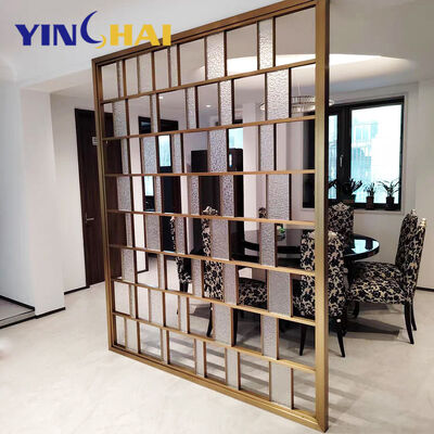 Brushed Surface Finished Stainless Steel Metal Gold Screen Partition Divider for Room Lobby Partition Design by OEM