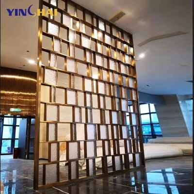 Brushed Surface Finished Stainless Steel Metal Gold Screen Partition Divider for Room Lobby Partition Design by OEM