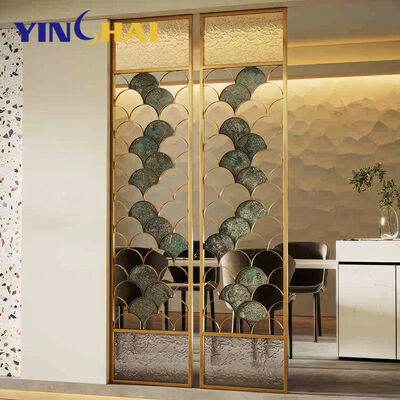 Laser Cut Hollow-Out Screens Room Dividers Luxury Art Deco Glass Room Screen Divided Stainless Steel Metal Gold Divider