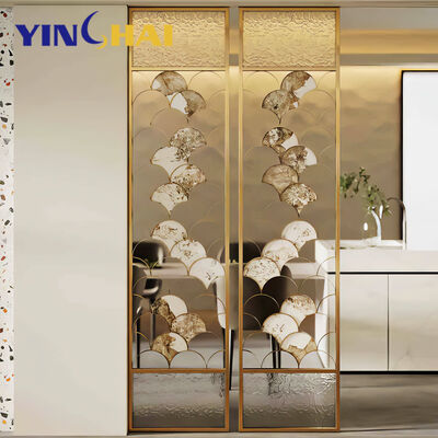 Laser Cut Hollow-Out Screens Room Dividers Luxury Art Deco Glass Room Screen Divided Stainless Steel Metal Gold Divider