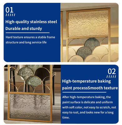 Laser Cut Hollow-Out Screens Room Dividers Luxury Art Deco Glass Room Screen Divided Stainless Steel Metal Gold Divider
