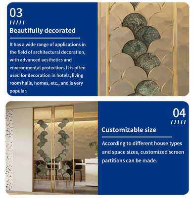 Laser Cut Hollow-Out Screens Room Dividers Luxury Art Deco Glass Room Screen Divided Stainless Steel Metal Gold Divider