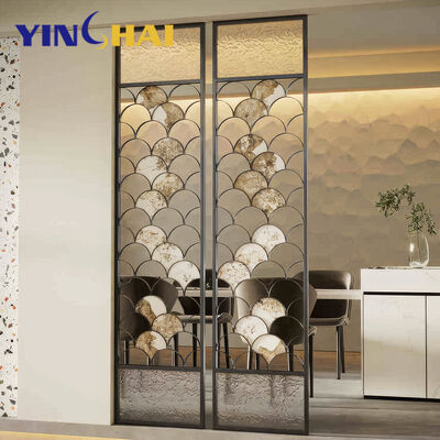 Laser Cut Hollow-Out Screens Room Dividers Luxury Art Deco Glass Room Screen Divided Stainless Steel Metal Gold Divider