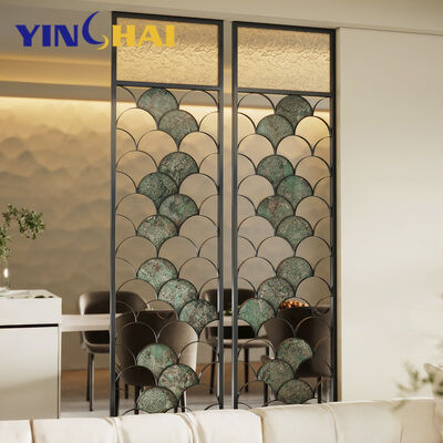 Laser Cut Hollow-Out Screens Room Dividers Luxury Art Deco Glass Room Screen Divided Stainless Steel Metal Gold Divider