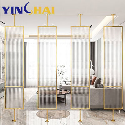 Custom Modern Rotatable Glass Metal Stainless Steel Screen Partition for Living Room Salon Divider in Champagne Gold