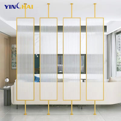 Custom Modern Rotatable Glass Metal Stainless Steel Screen Partition for Living Room Salon Divider in Champagne Gold