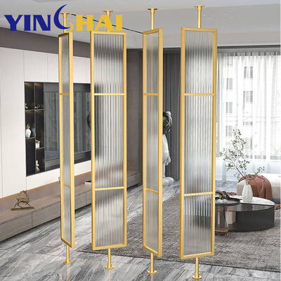 Custom Modern Rotatable Glass Metal Stainless Steel Screen Partition for Living Room Salon Divider in Champagne Gold