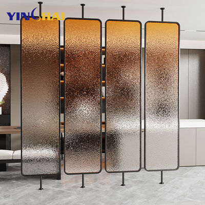 Custom Modern Rotatable Glass Metal Stainless Steel Screen Partition for Living Room Salon Divider in Champagne Gold