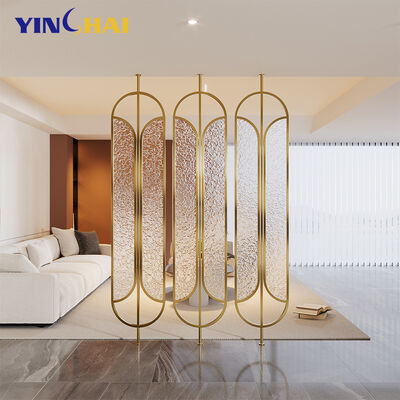 Stainless Steel Glass Indoor Living Room Restaurant Room Divider Screen Partition with 6 Fans and Customized Design