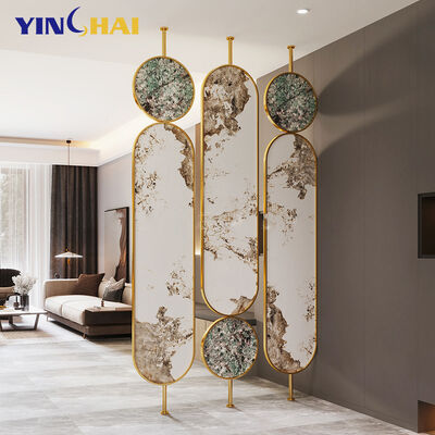 Stainless Steel Glass Indoor Living Room Restaurant Room Divider Screen Partition with 6 Fans and Customized Design