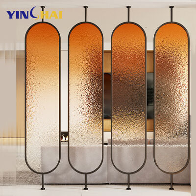 Stainless Steel Glass Indoor Living Room Restaurant Room Divider Screen Partition with 6 Fans and Customized Design