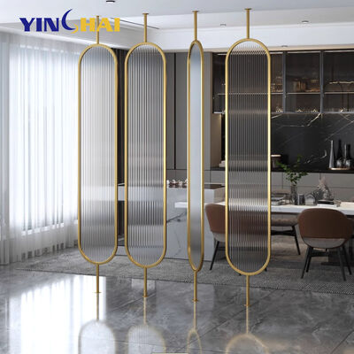 Stainless Steel Glass Indoor Living Room Restaurant Room Divider Screen Partition with 6 Fans and Customized Design