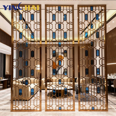 Restaurant Lobby Partition Design Project Gold Glass and Stainless Steel Partition for Customization Salon Room Dividers